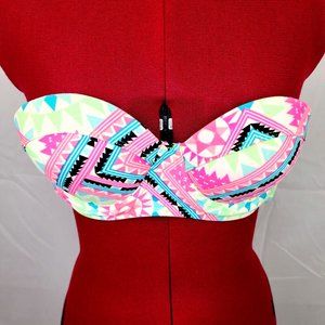 Rue Blue by Rue21 Blue Green & Pink Geometric Pushup Bikini Bathing Suit Top - S